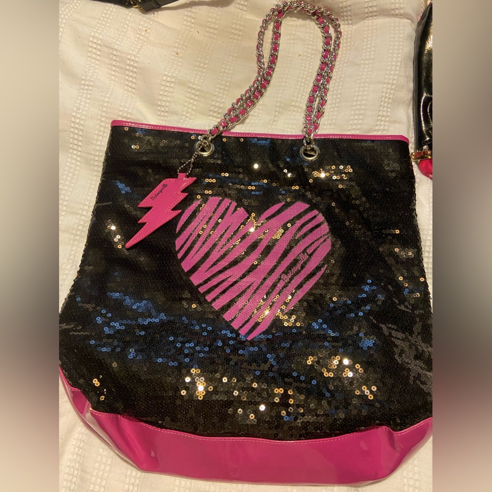 Betsey Johnson Pink and Black Sequin tote bag